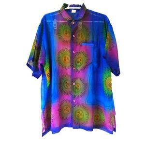 Rima Beachwear Men's Short Sleeve Indigo Sun Casual Shirt  Size L